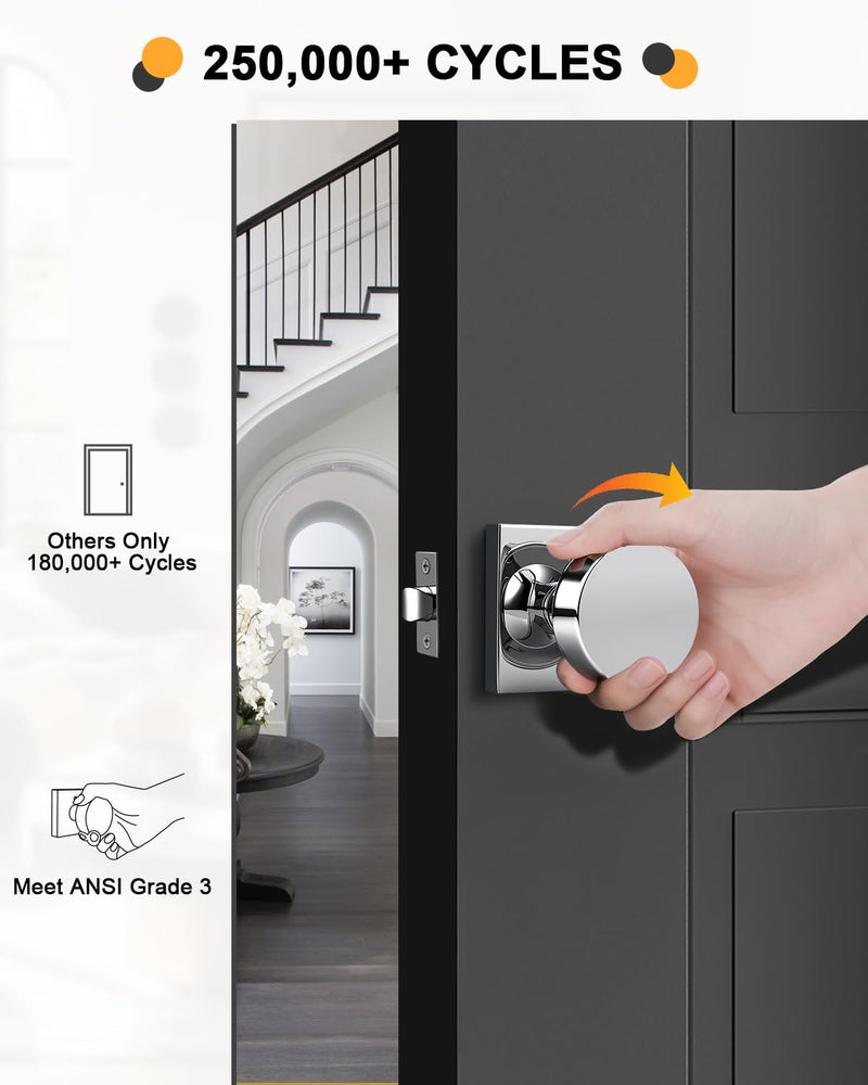 Gobrico Polished Chrome Passage Door Knobs with Square Rosette(2 Pack), Heavy Duty Closet Door Handles Without Lock, Door Knob Sets for Hallways Passage (Without Locking) 2