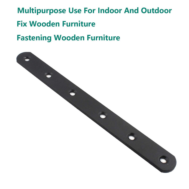 4 Pack Flat Mending Plate for Wood, ULIFESTAR Black Iron Flat Straight Brace Brackets Metal Repair Fixing Wood Brace Joining Plates Connector for Repairing Wooden Furniture with Mounting Screws 200x20x3mm/8x0.79x0.12"