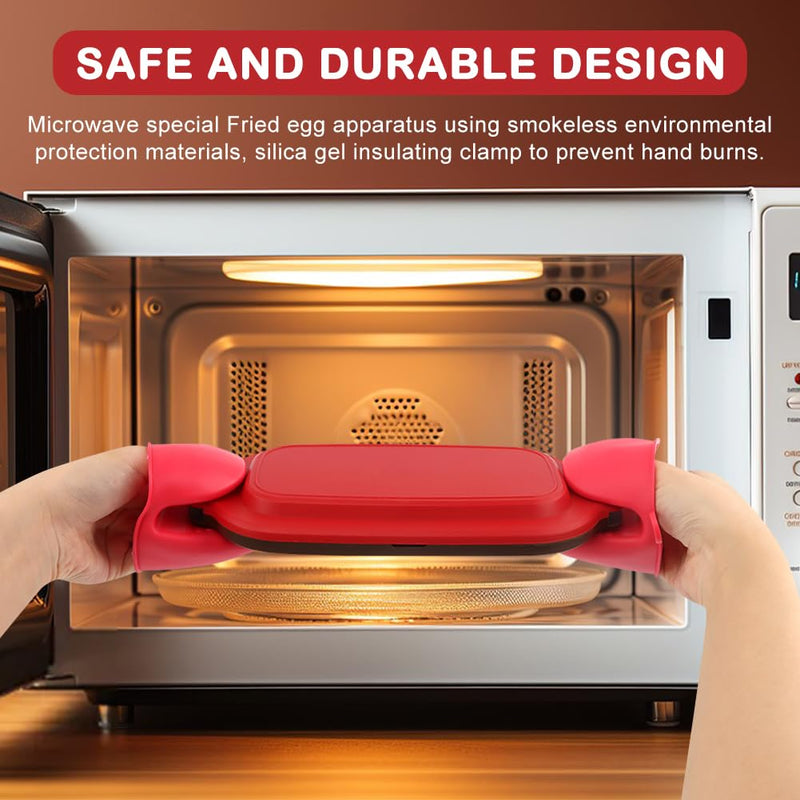 Microwave Egg Cooker with 2pcs Silicone Oven Mitts Heat Resistant, Multi-use Microwave Egg, Cooker & Poacher for Breakfast Sandwiches, Space-Saving Design for Dorms & Offices Red