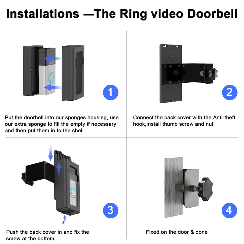 Anti-Theft Doorbell Door Mount,No-Drill Mounting Bracket for Video Doorbell cover Holder Not Block Doorbell Sensor