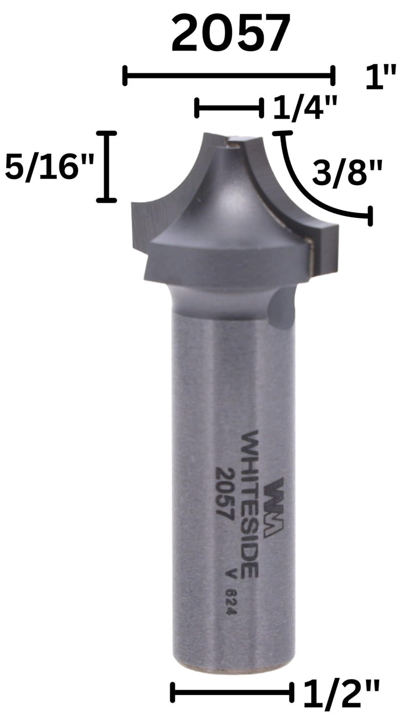 Whiteside 2057 Traditional Roundover & Edge Trim Router Bit: 3/8 Inch Radius, 1 Inch Large Diameter, 1/4 Inch Small Diameter, 1/2 Inch Shank, and 5/16 Inch Pattern Length