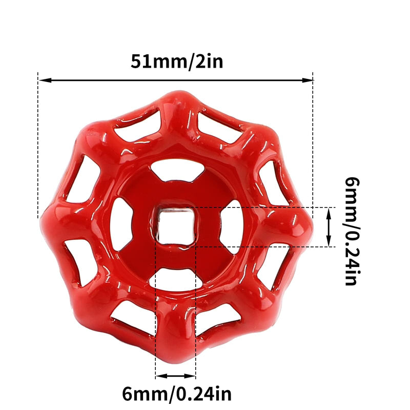 BokWin Metal Outside Faucet Round Wheel Handle Hose Bib Handle Water Spigot Handle Square Broach 6x6mm, Valve Wheel Handle Paint Cast Steel Red(1 Pcs) 1