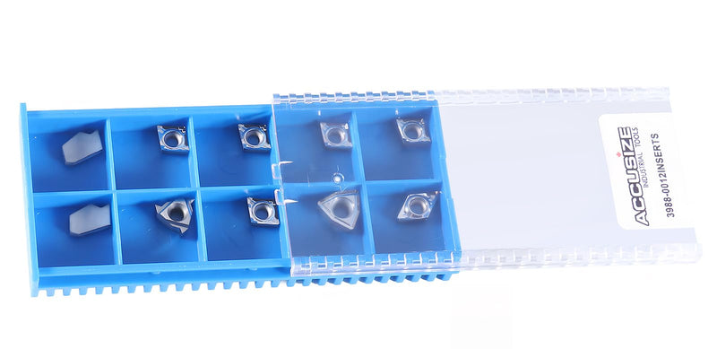 Accusize Carbide Insert Set for 1/2 in Turning Tool, 10 Pc, for Aluminum | C6 Carbide Replacement Set for 3988-0012 with GTN-2LH, 11ER A60-LH, CCGT21.51-LH, DCGT21.51-LH, WCGT2.52-AF, 3988-0012INSERTS