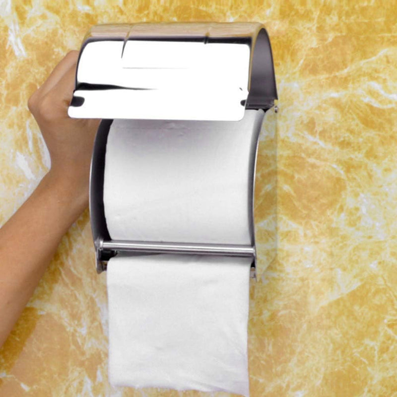 Toilet Paper Holder with Cover Dog Cat Proof Stainless Steel Roll Paper Holder Wall Mount Tissue Box Cover Waterproof Toilet Paper Storage Rack Bathroom Accessories