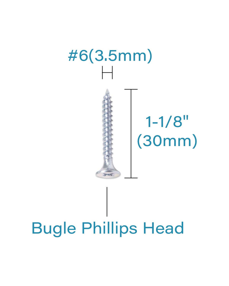 200pcs #6 x 1-1/8" Flat Head Phillips Drywall Screws Fine Thread Sharp Point Wood Screw, Carbon Steel 1022A, Zinc Coated #6 x 1-1/8" 200