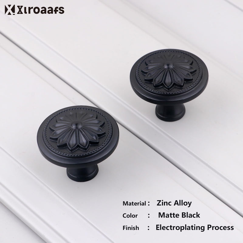 Kitchen Cabinet Knobs, 10 Pack Matte Black Zinc Alloy, 1-2/5'' Round Handles for Cabinets and Drawers Dresser, Included Screws