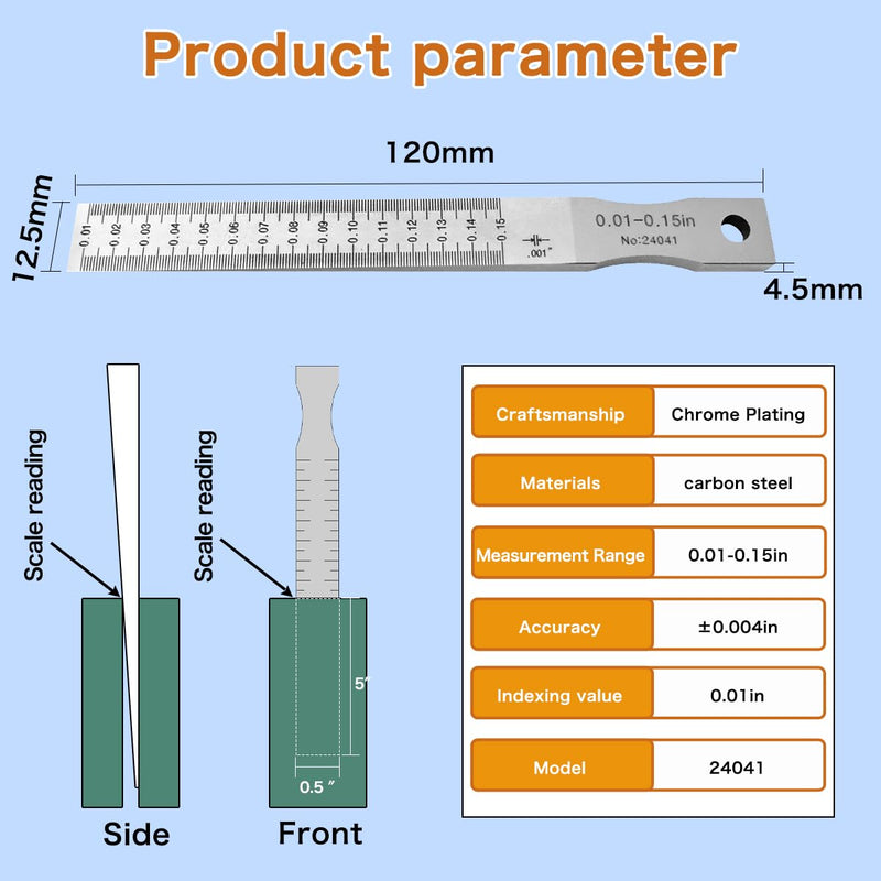 Taper Gap Gauge,Inch Unit 0.01"-0.15",Graduation 0.001"