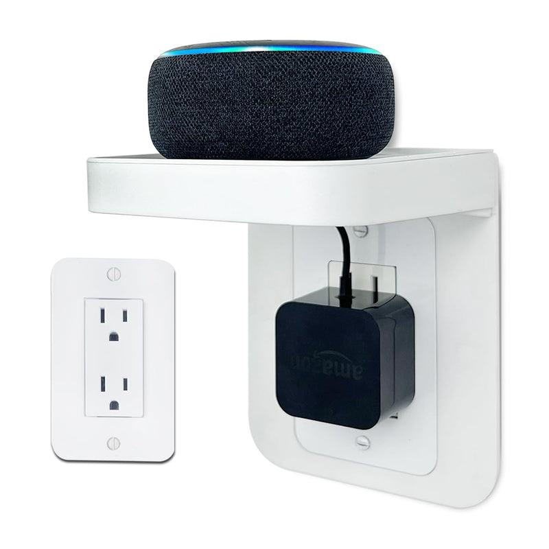 Outlet Shelf, Outlet Shelf with Cord Storage, Outlet Shelf Wall Holder, Power Perch Wall Outlet Shelf Holder for Kitchen Bathroom Organization Saving Space for Home Quick Install with Included Screws White-decora