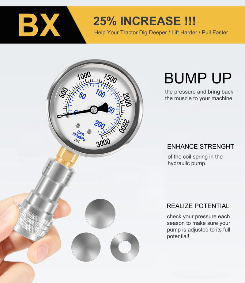 Yoursme Pressure Boost kit for Kubota B (2016 and Older BX) Pressure Gauge and Hydraulic Shims Kit Hydraulic Pressure Adjustment Kit