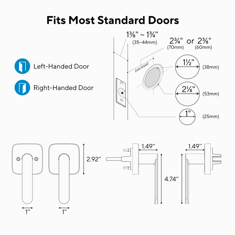 ULTRALOQ Passage Lever Door Handle, Reversible Handle No Lock for Interior or Exterior Door, Closet, Hallway, Adjustable Latch Backset, IP65 Waterproof, Satin Nickel, Zinc Alloy