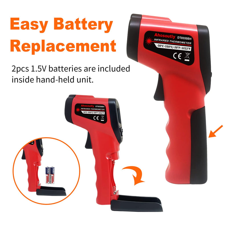 Infrared Thermometer Temperature Gun (NOT for Humans) -58℉~1022℉ (-50℃～550℃) 9-Point Laser Non-Contact Instant-Read Digital Laser Infrared Ir Thermometer with Backlight red