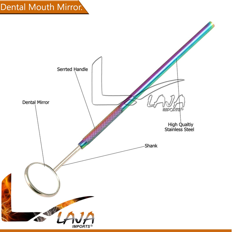 Dental Hygiene Set - 3Pcs Basic Dental Instruments Stainless Steel Dental Rainbow Tooth Pick, Mouth Mirror/Cotton Plier/Dentists Tools is Ideal for Personal Use & Pet Friendly for Educational Use