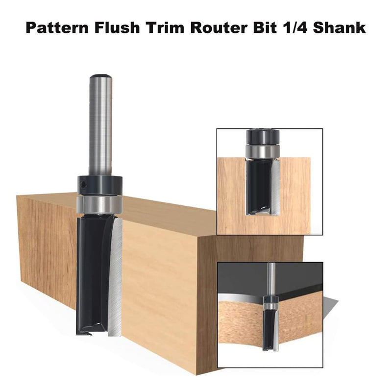 9pcs Pattern Flush Trim Router Bit 1/4 Shank, Carbide Tipped Top Bearing Template Pattern Router Bit, Straight Flush Cut Router Bit, for Wood Trimming 9pcs Pattern Bit 1/4 Shank