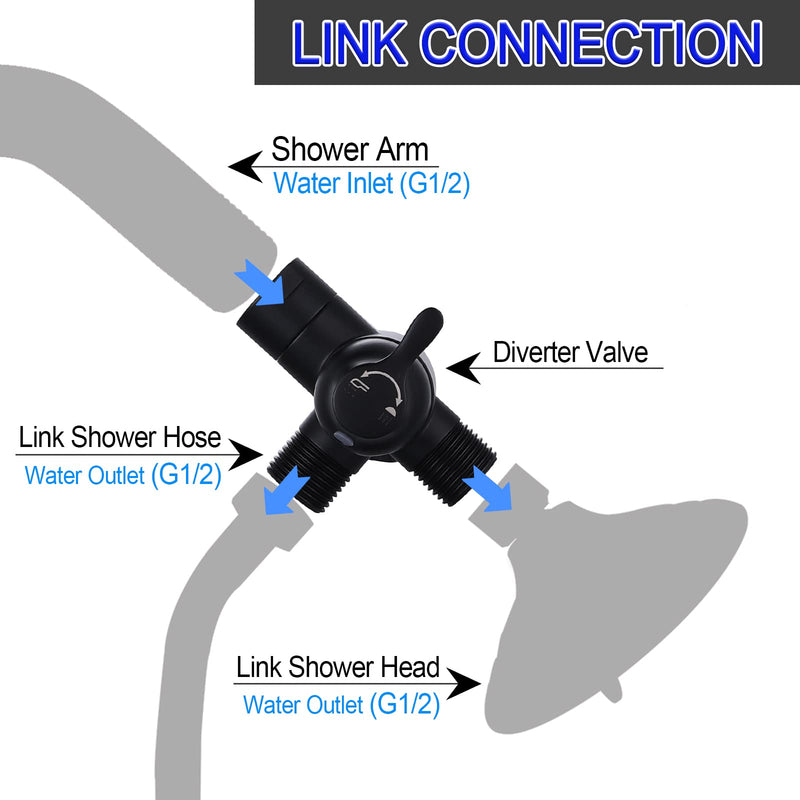 Shower Arm Diverter with Handshower Mount, G1/2 Brass 3 Way Shower Diverter Valve Bathroom Universal Shower System Replacement for Handheld Shower and Fixed Shower Head(Matte Black) Swivel Mount Matte Black