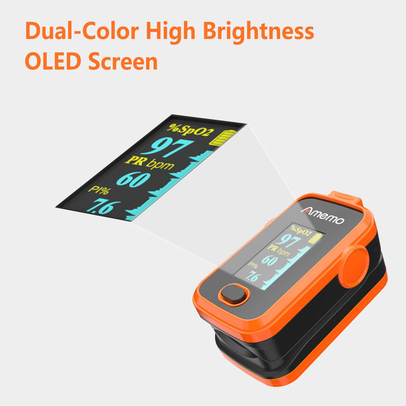 Pulse Oximeter,OLED Display Oxygen Monitor Fingertip,Blood Oxygen Saturation Monitor(SpO2) with Carrying Case,Silicone Cover (Orange) Orange