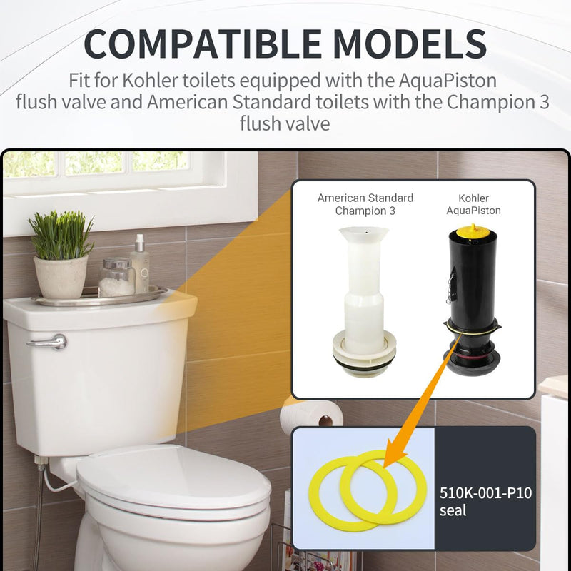 2-Pack Yellow Silicone Flush Valve Seal, Replaces Fluidmaster 510K-001-P10 for Kohler Aqua Piston & American Standard Champion 3 Toilet