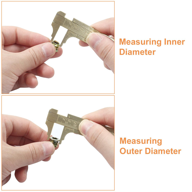 Piutouyar 100mm/4" Pocket Vernier Caliper Ruler, Brass Sliding Gauge Pocket Caliper, Mini Measuring Tool Double Scale mm/inch Metal Handy Caliper