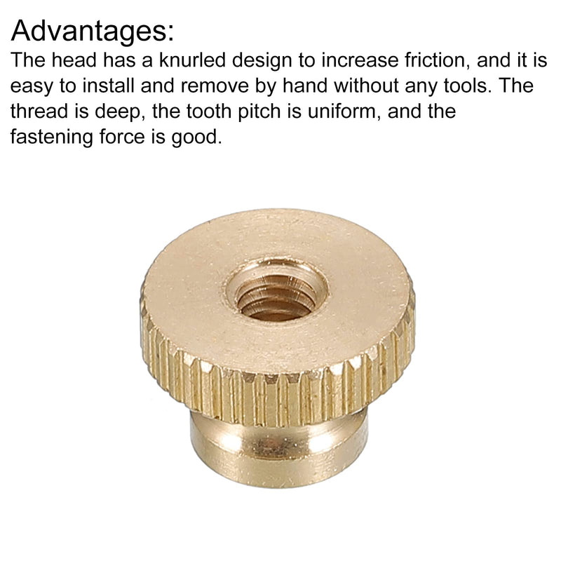 uxcell Knurled Thumb Nuts, 10pcs M4 x D12mm x H8mm Brass Knurled Nut with Collar High Head Through Hole Adjusting Nuts for 3D Printer Parts M4 x 12mm x 8mm 10