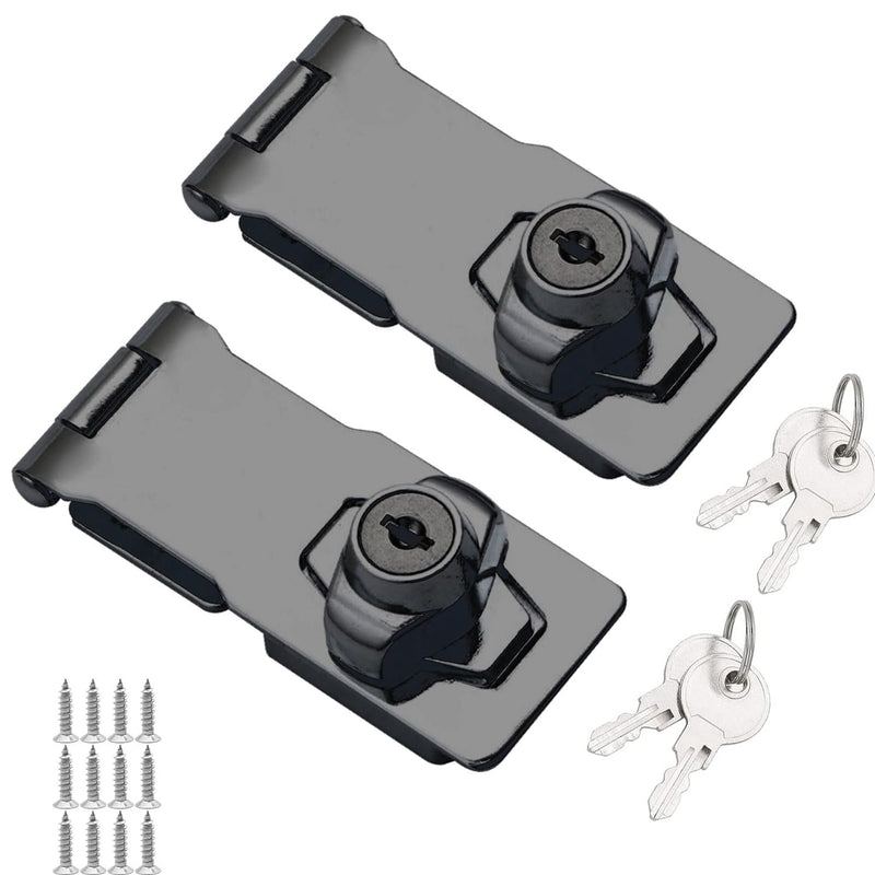 2 Packs Keyed Hasp Locks,V·RESOURCING Twist Knob Keyed Locking Hasp for Small Doors, Drawer, Cabinets and More, Hasp Lock Catch Latch Safety Lock Door Lock with Keys (3 Inch,Black) 3 inch & Keyed Lock