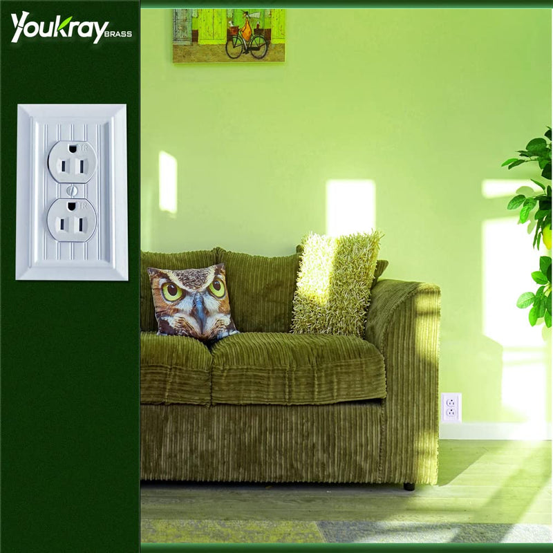 Pure White Classic Beadboard Wall Plates,Light Switch Covers,Electrical Outlet Covers, Switch Plates of Various Combination, Nature Bamboo Fiber Wall plate (1 Gang Duplex 4 Pack) 1 Gang Duplex 4 Pack