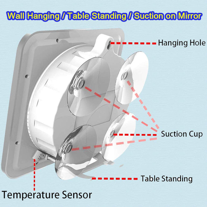 Shatterproof Bathroom Waterproof Hanging Shower Wall Clock, Big Digital Water Resistant Outdoor Clock Thermometer Hygrometer Combo, Large Display Elderly Kids Mirror Suction Cup Clock, Table Standing Silver