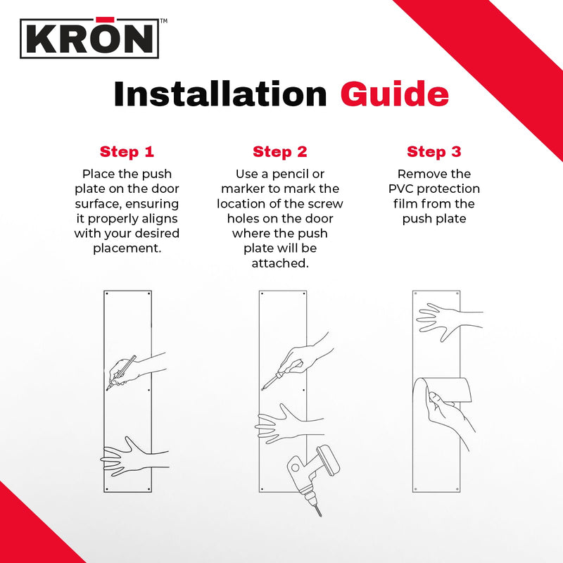 KRON - Door Push Plate, 4” x 16” Metal Plate with Screws for Wood or Metal Doors, Door Protection with Pre-Drilled Holes and Commercial Grade Screws - Oil Rubbed Bronze Oil Rubbed Anodize Aluminum - NewNest Australia