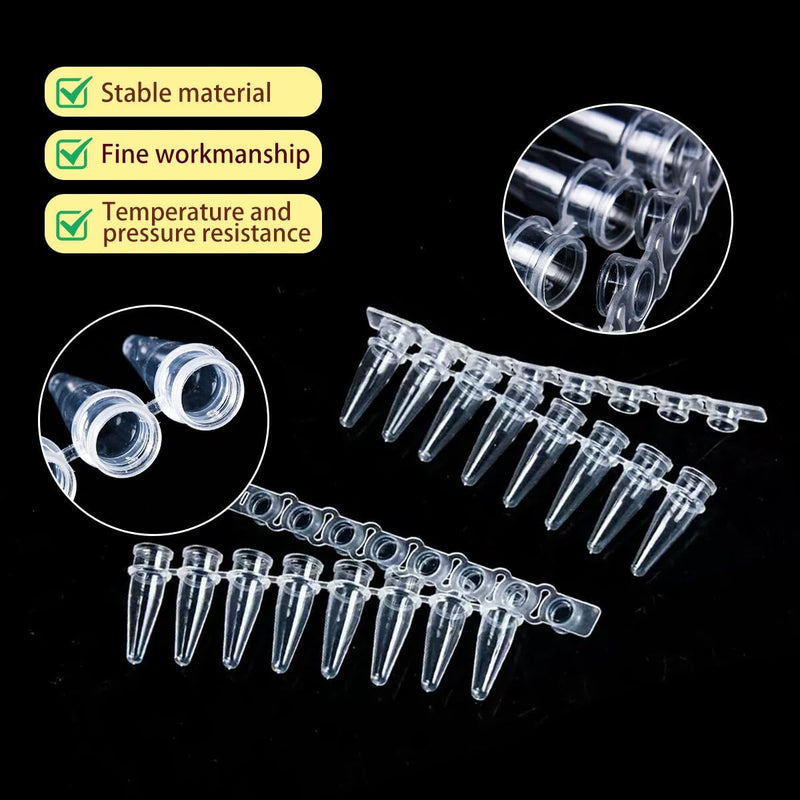 PCR Tubes with 0.2ml Thin Wall,Strip of 8 Tubes with Flat Caps,200 Strips/Bag（Flat caps Included）