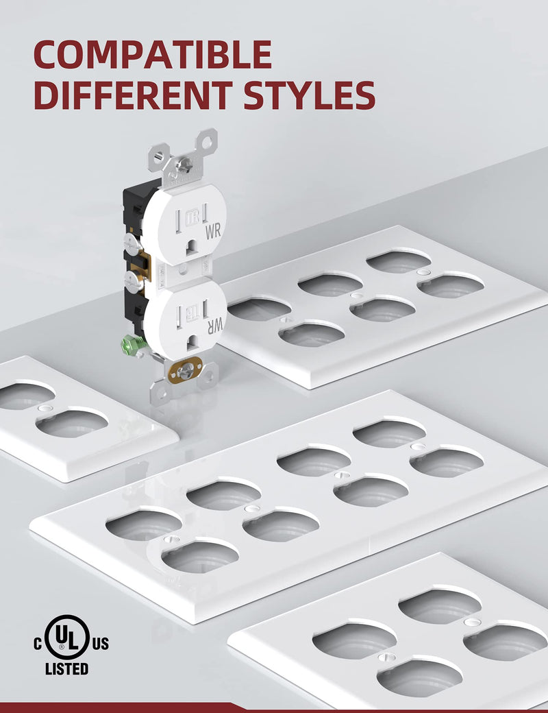 AIDA 15 Amps Outlets Duplex Electrical Receptacle Outlets,Weather Resistance & Tamper Resistant Electrical Receptacle, Wall Outlet,2 Pole,3-Wire, Self-Grounding, NEMA 5-15R,UL Listed 10 Pack, White Without Wall Plate