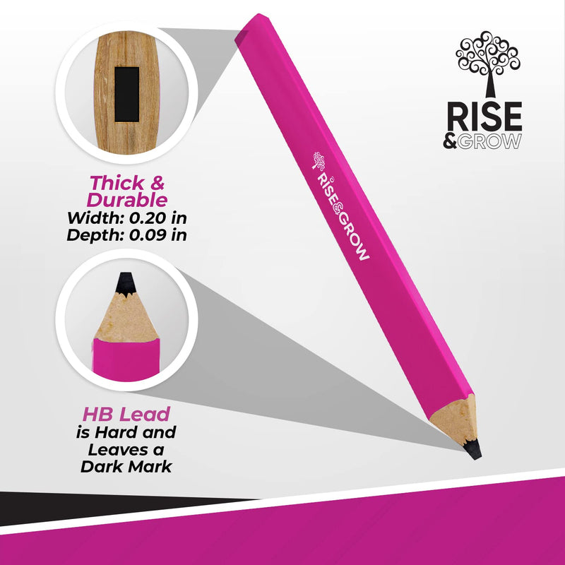 Rise & Grow 50 Set, Neon Pink Carpenters Pencils Bulk 7” – HB Lead Flat Construction Pencils for Men and Women - Woodworking Pencils for Marking Wood, Concrete and Plastic (Pink)