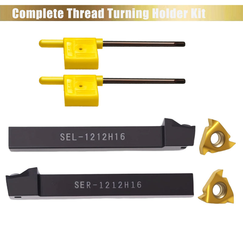 1/2" SEL1212H16 + SER1212H16 Tool Holders CNC Thread Turning Holders + 16ER/16IR AG60 Carbide Threading Inserts with Wrenches