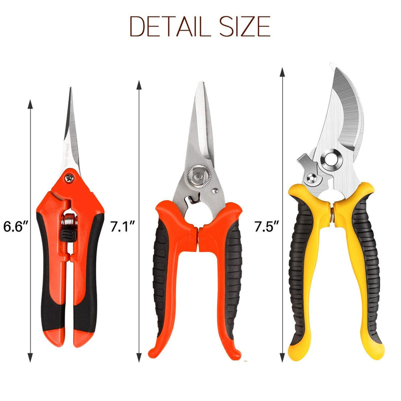 3 Pack Garden Pruning Shears Stainless Steel Blades Handheld Pruners Set with Gardening Gloves 3 PCS Multi-color