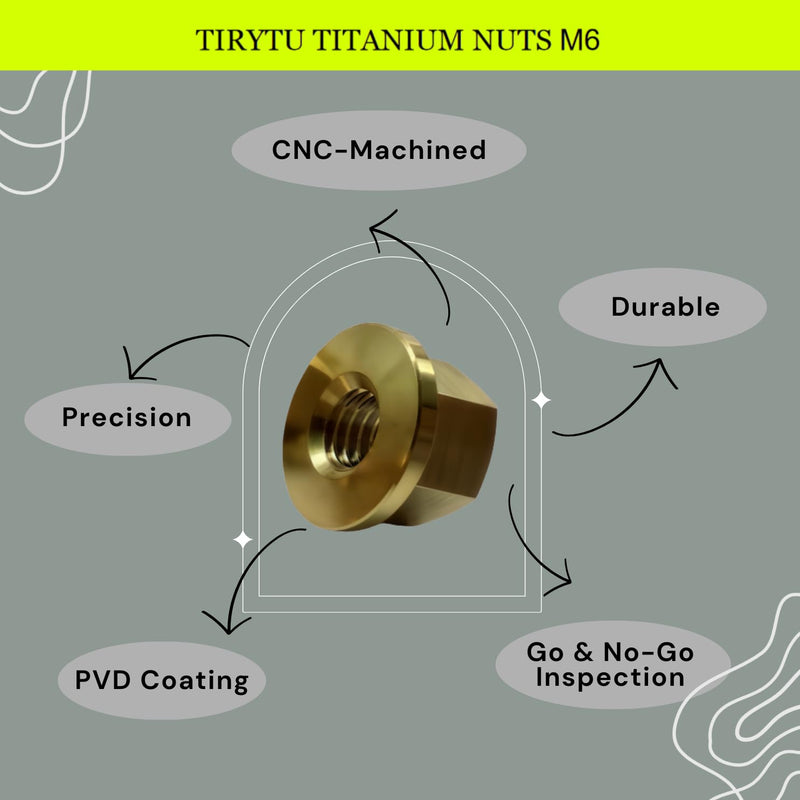 10PCS Titanium Flange Hex Nut M6, Gold M6 1.0mm Pitch