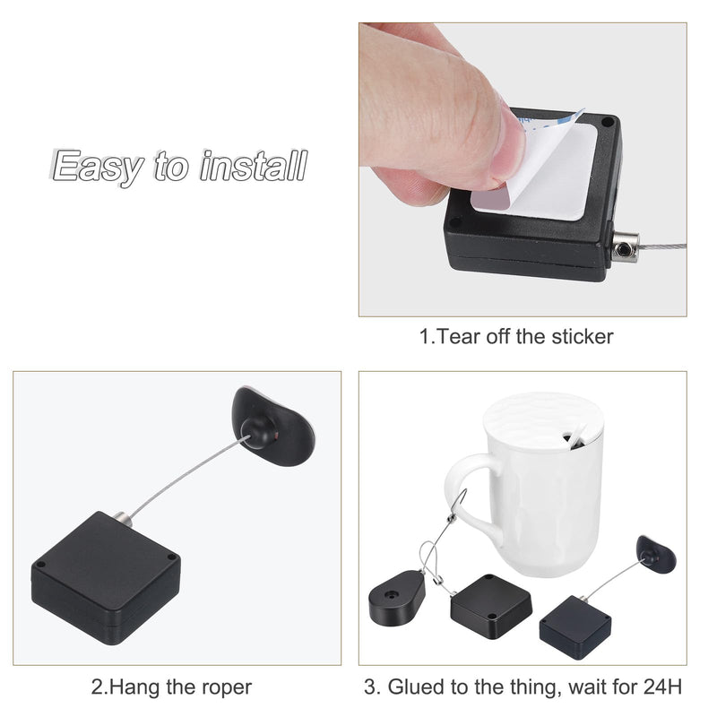 MECCANIXITY Retractable Cable Lock with Double-Sided Adhesive Remote Control Security Lock Arc Terminal for TV, DVD,Showroom,Remote,600g 2Set Black