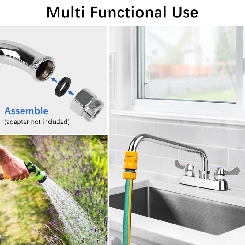 Deck Mount Bar Sink Faucet with 12" Swivel Spout, 4 Inch Center Commercial Utility Sink Faucet for Kitchen Laundry Restaurant Compartment Sink, Brass Constructed 12" Spout