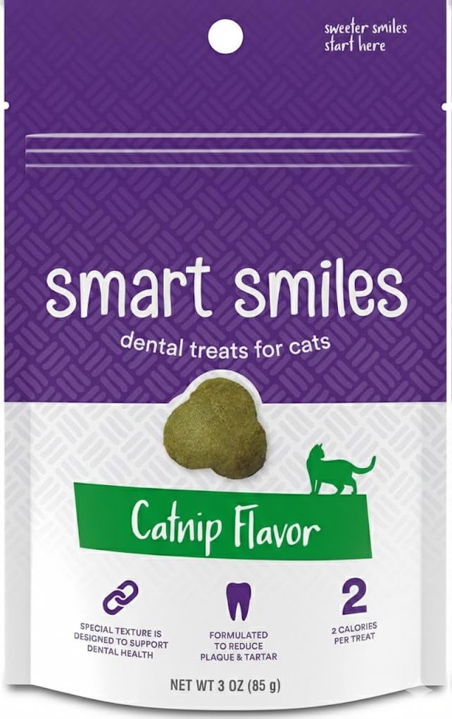 Cat Dental Treats with Catnip - Crunchy Teeth Cleaning Treats for Cats with Breath Freshener - Grain Free Dental Cat Treats for Indoor Cats Plaque Tartar Control - Made in USA - 3oz Resealable Bag 3 Ounce (Pack of 1)