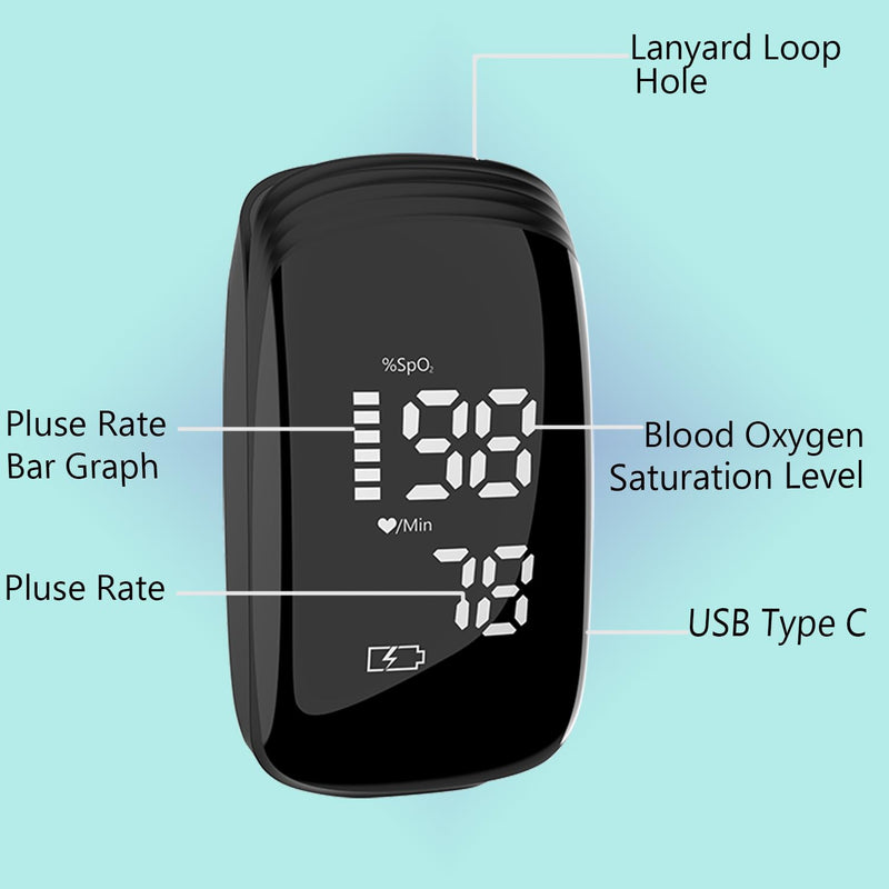 Pulse Oximeter, Blood Oxygen Meter, Fingertip Pulse Oximeter, Rechargeable Pulse Oximeter, Accurate Rapid Blood Oximeter SpO2 Reading Outdoor Sports Wide Use （black）