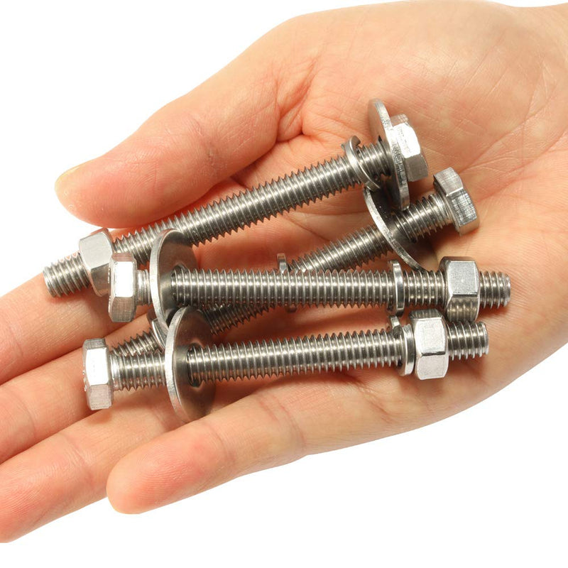 1/4-20 x 3-1/2" Hex Head Bolts with Hex Nuts and Thick Flat & Lock Washers, Fully Threaded, Stainless Steel 18-8, Plain Finish, 8 Sets 1/4-20 x 3-1/2"