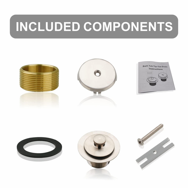 Tub Drain and Overflow Kit with Single Hole Overflow Faceplate, Welsan Universal Lift & Turn Bathtub Drain Kit with Fine/Coarse Thread Conversion Twist Trim Kit Assembly-Brushed Nickel Brushed