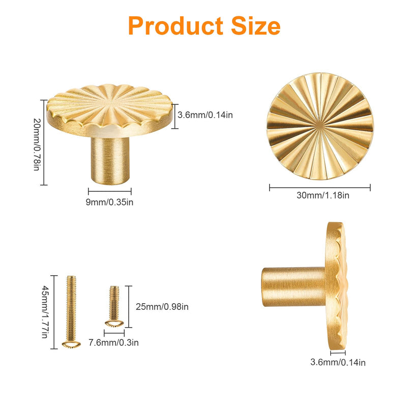 EEEKit 10 Pack Gold Cabinet Knobs, 30mm Solid Brass Drawer Dresser Knob, Knurled Single Hole Pulls for Kitchen, Bathroom, Hardware Furniture Yellow