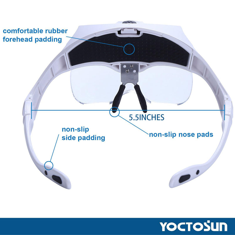 YOCTOSUN Magnifying Glasses with Light, Head Mount Magnifier with 5 Lenses, Headband, Storage Case, Hands Free LED Lighted Head Magnifying Visor for Close Work Hobby Crafts Led Head Magnifier with Storage Case