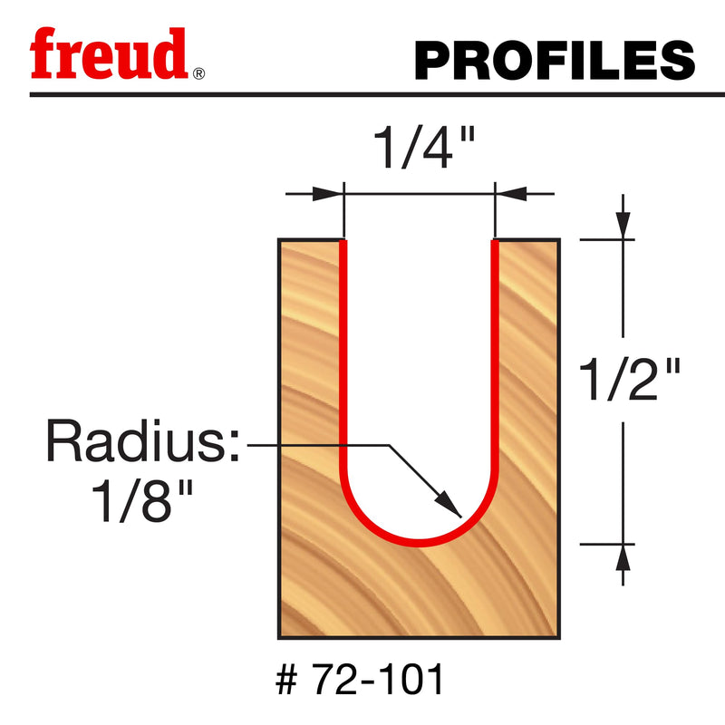 Freud 72-101: 1/4" x 1/2" Up Cut Spiral Ball Nose- Solid Carbide, 1/4" shank, 2-1/2" overall length