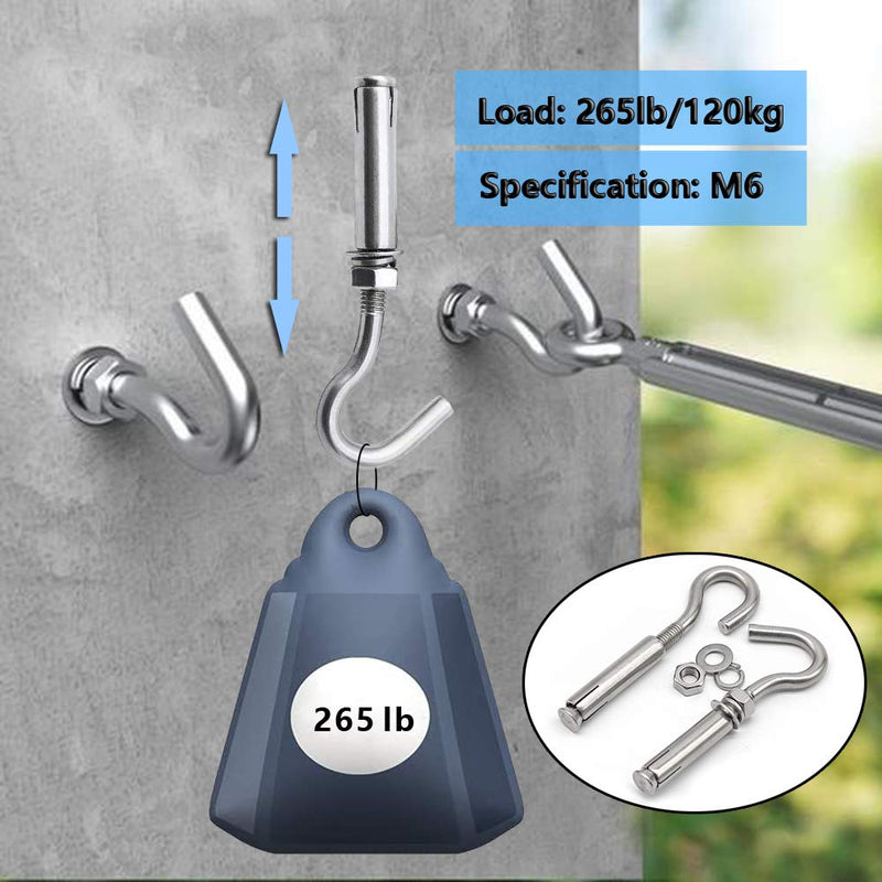 Concrete Wall Hook, Lsqurel 304 Stainless Steel Expansion Hook Heavy Duty Concrete Hook Open Cup Hook Expansion Bolts for Concrete Wall (M6-5Pack) M6-5Pack