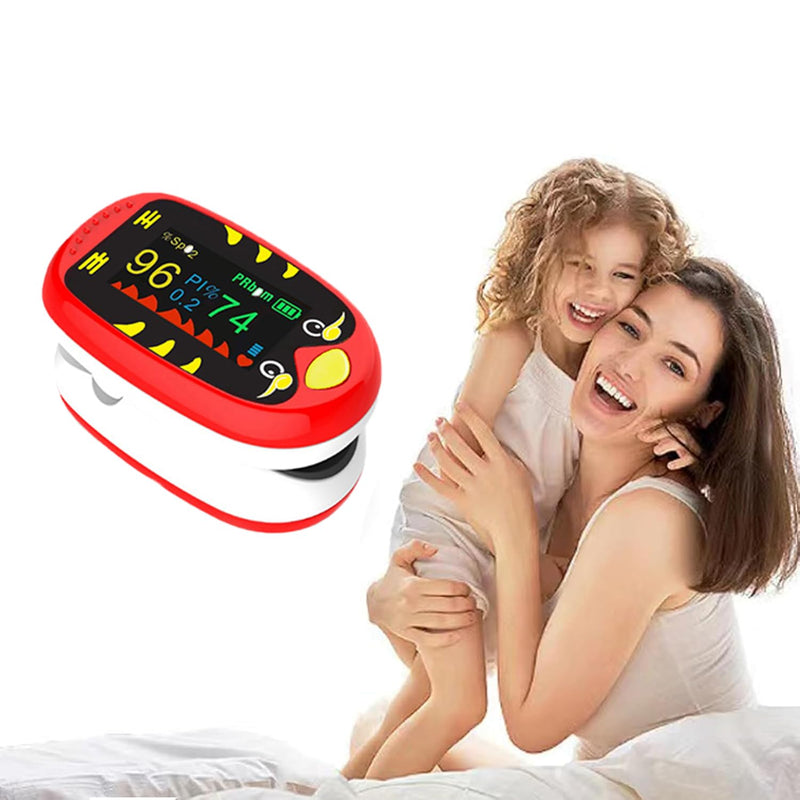 Pediatric Oximeter – Fingertip Pulse Oximeter for Kids, SpO2 Oxygen Monitor for Children, Cute Compact and Accurate, USB-C Rechargeable Mini Portable Design with TFT Display for Home and Travel-Red