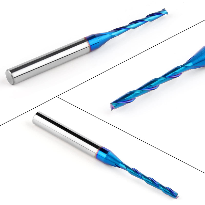 Upcut Spiral Router Bit 1/4 inch Shank, 1/8 inch Cutting Diameter, Extra Long 3 inch Solid Carbide with Nano Blue Coating CNC Router Bits End Mill for Wood Cut, Carving 3" OVL - Up Cut