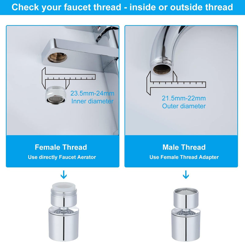 Hibbent NSF/ANSI/CAN 61 Certified Faucet Aerator, CUPC Certification 360° Swivel Kitchen Sink Aerator, Dual-function Sprayer Faucet Head, Faucet Replacement Part 55/64 Inch Female Thread - Chrome 1 - NewNest Australia