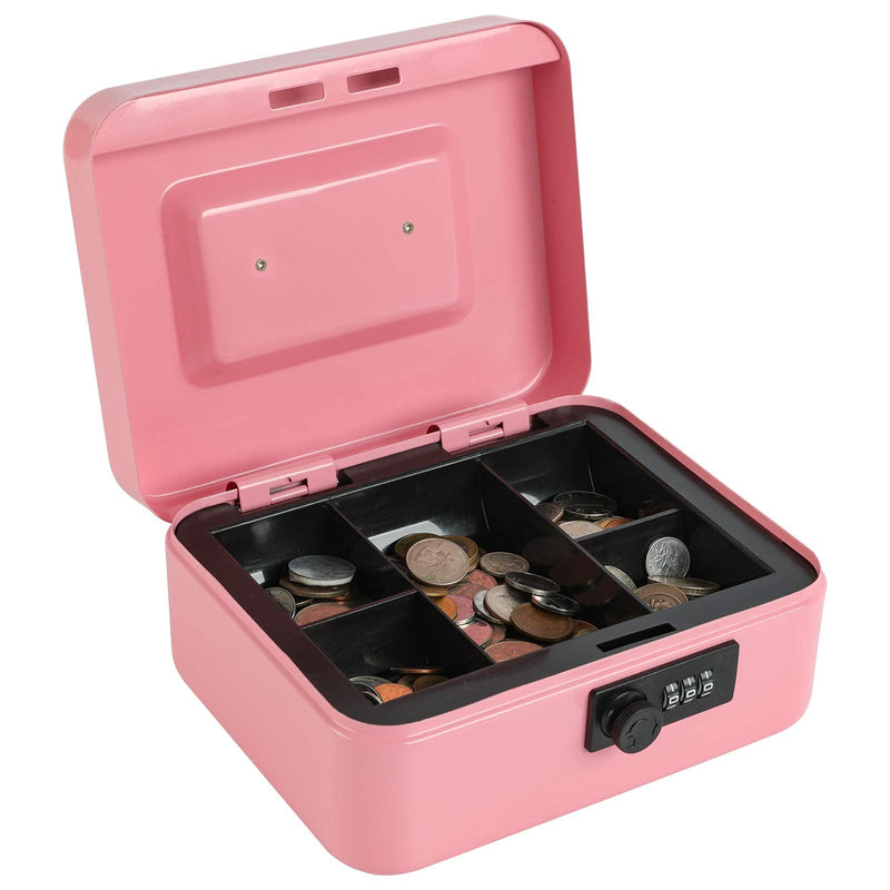 xydled Steel Cash Box Safe with Combination Lock,Money Safe Box with Removable Coin Tray,Medium,7.87"x 6.30"x 3.54",Pink Pink Medium