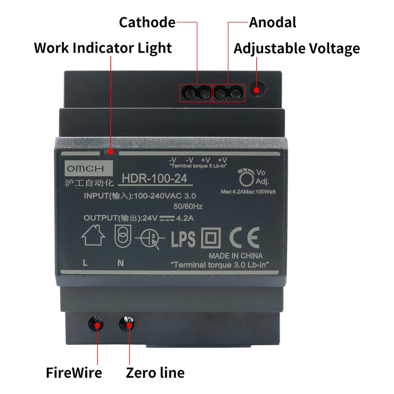 HDR-100-24 DIN Rail Switching Power Supply 24V 4.2A 100W | Designed for space-limited electrical cabinets, helping simplify installation while maximizing available panel capacity. HDR