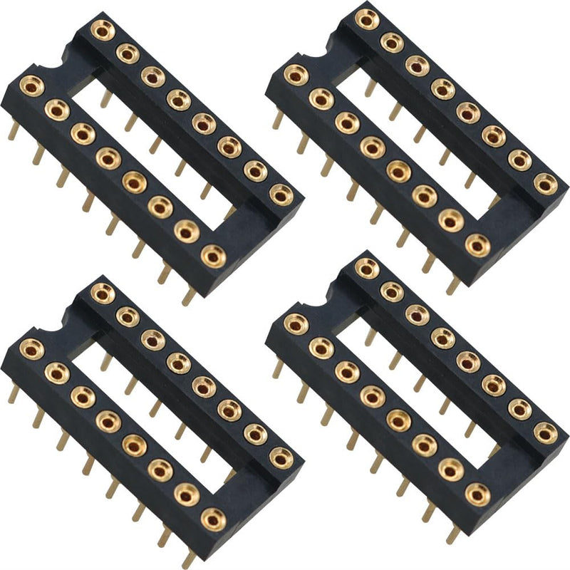 10PCS Gold Plated DIP IC Chip Socket Adapter 2 Rows 16 Round Pin Soldering IC Chip Socket Adapter for Double Rows Flat Straight Pin Soldering PCB Board Electronic Components