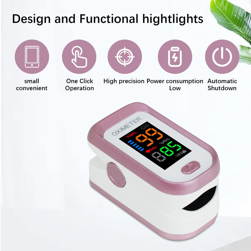 Pulse Oximeter Fingertip Blood Oxygen Saturation Monitor, Oximeter Finger Pulse Oximeter, LED Portable Oximeter with Lanyard (Rose Gold)