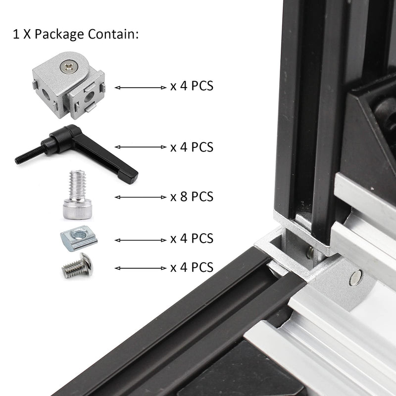 4 Sets 2020 Aluminum Extrusion Pivot Joint Bracket 2020 Swivel Mount Hinge Connector with Handles Bolts Nuts 4Pcs Pivot Joint with Bolt Nut